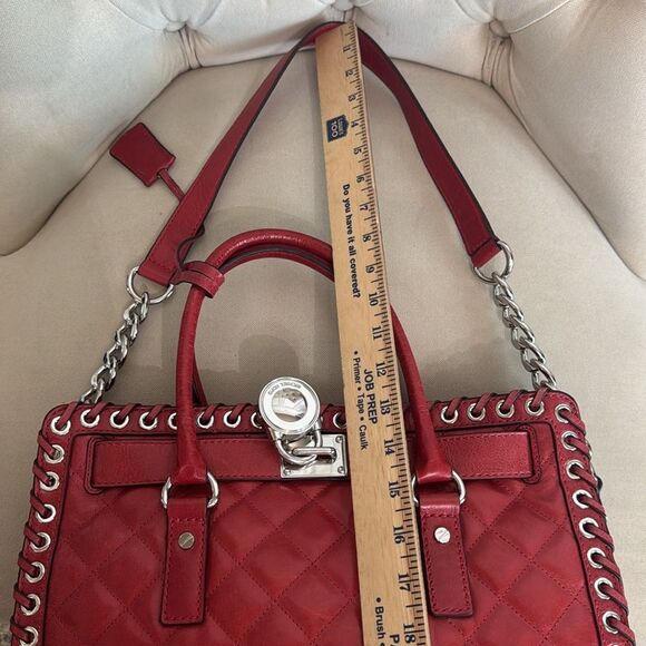 Michael Kors Red Quilted Leather Hamilton Large Tote Bag Shoulder Bag - Picture 10 of 13